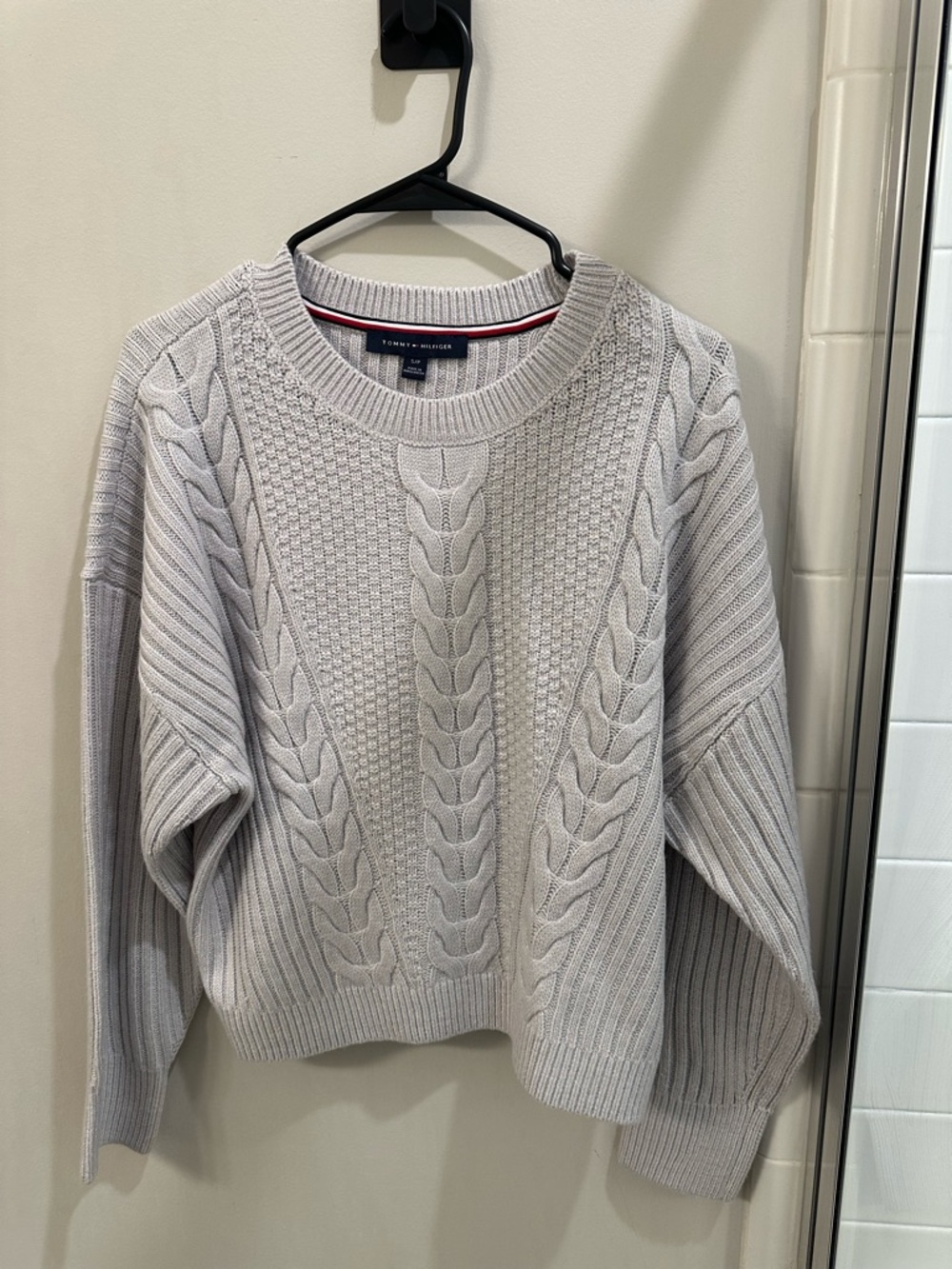 Tommy Hilfiger Light Gray Cable Crewneck Sweater